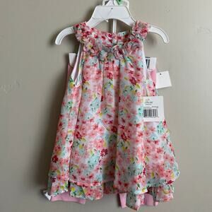 Little Me Sleeveless Baby Girl Chiffon Pink Floral Tunic Outfit Set Sz 18m NWT